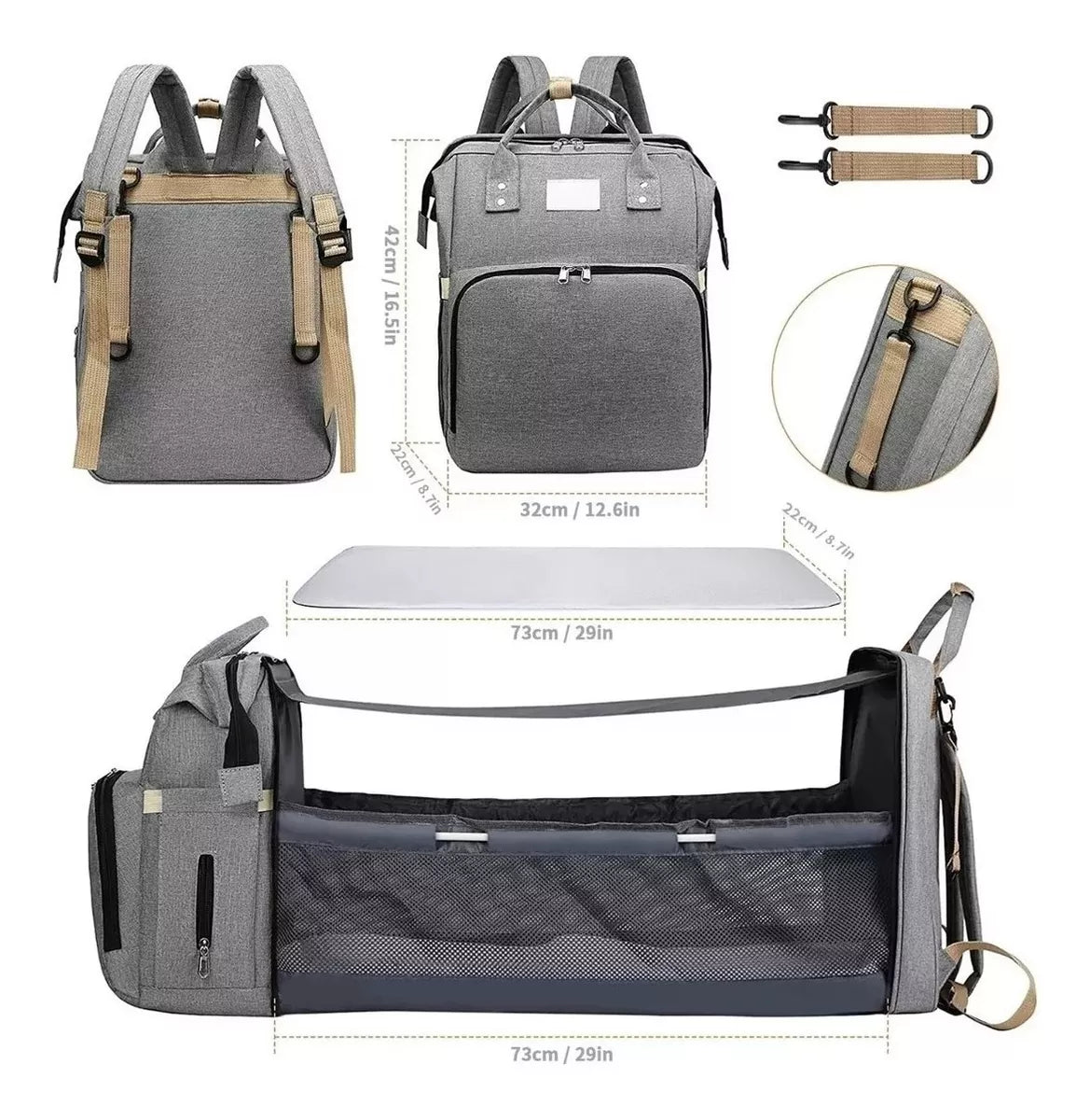 Mochila 3 en 1 Pañalera, Cuna y Mudador