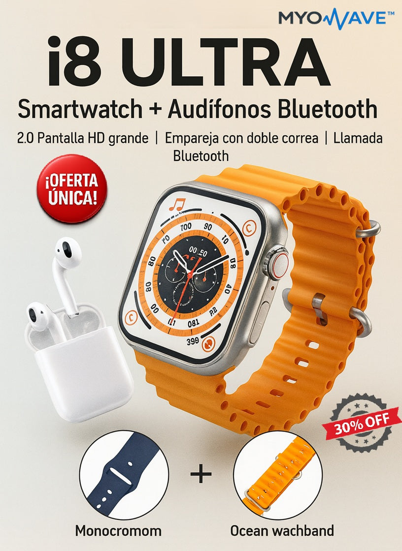 MyoWave™ i8 Ultra Smartwatch + Audífonos Bluetooth