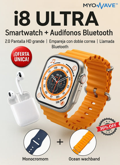 MyoWave™ i8 Ultra Smartwatch + Audífonos Bluetooth