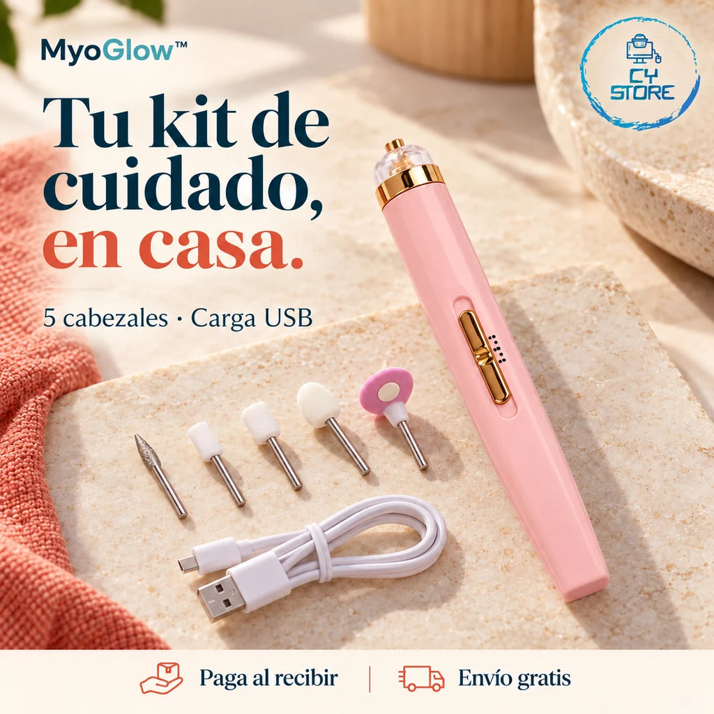 Kit MyoGlow™ con cinco cabezales y carga USB. Paga al recibir, envío gratis y logo de CY Store.