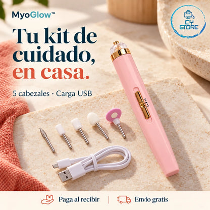 Kit MyoGlow™ con cinco cabezales y carga USB. Paga al recibir, envío gratis y logo de CY Store.