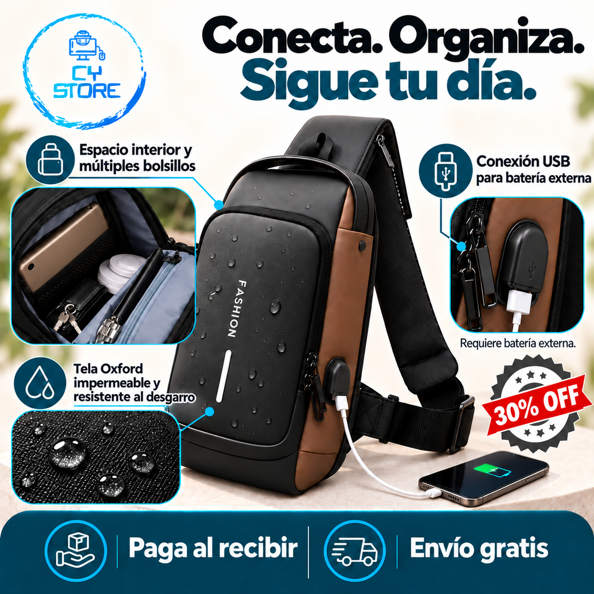 MyoWave: USB, espacio interior y tela Oxford. 30% OFF. Paga al recibir. Envío gratis.
